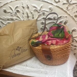 Patricia Nash Woven Basket Bag with Colorful Scarf